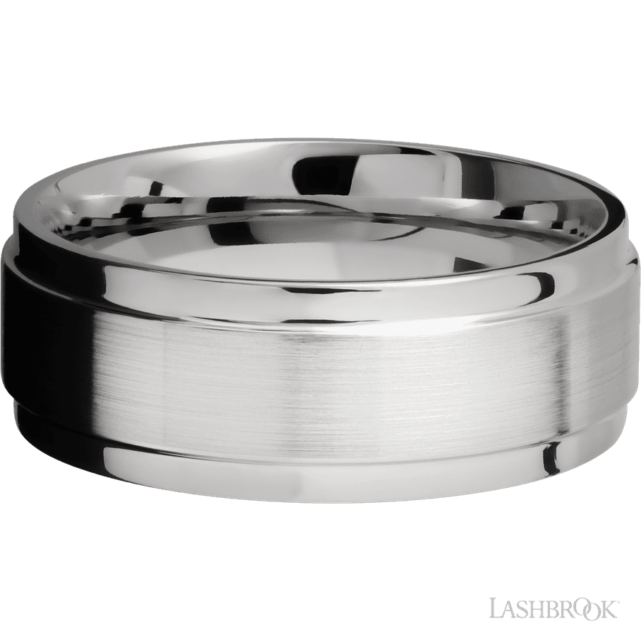 8 mm wide Flat Wide Grooved Edges 14K White Gold band