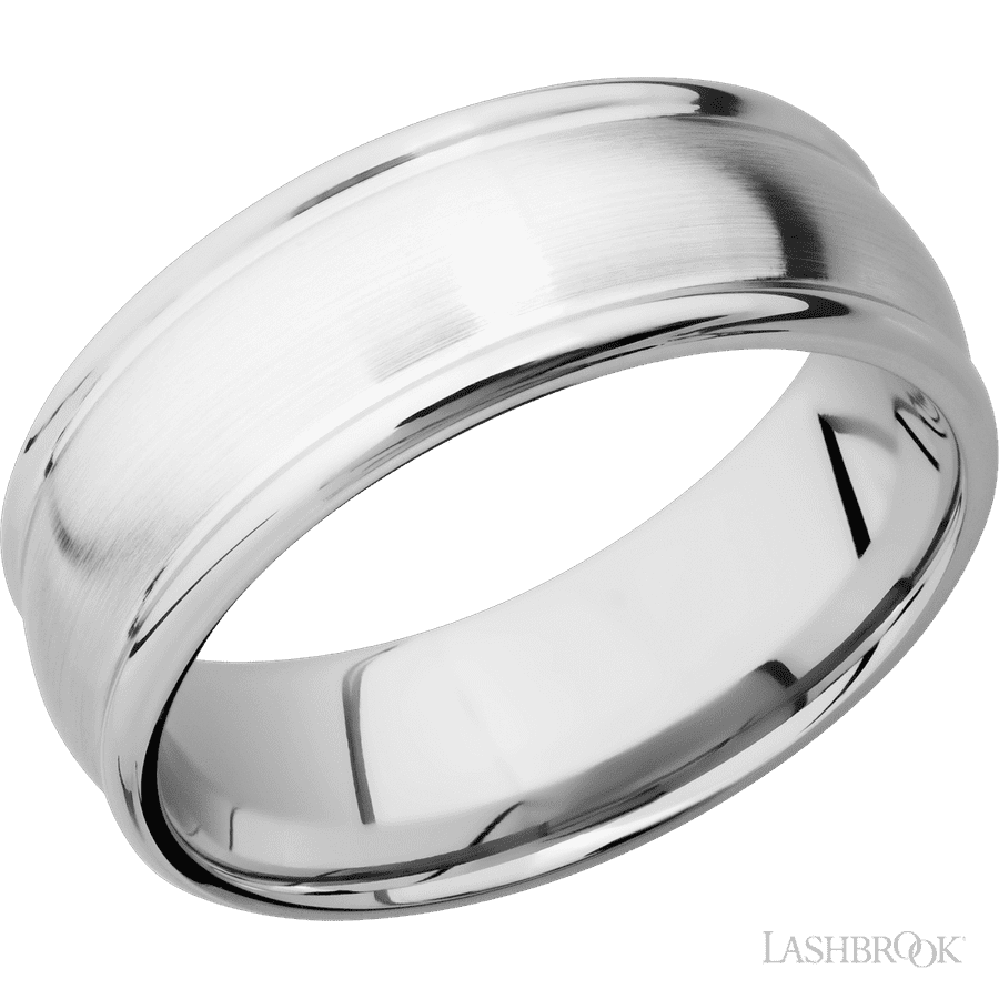 8 mm wide Domed Rounded Edges 14K White Gold band