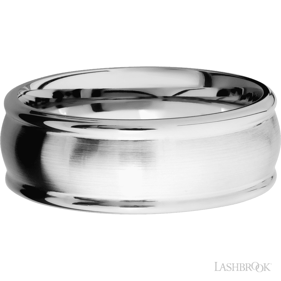 8 mm wide Domed Rounded Edges 14K White Gold band