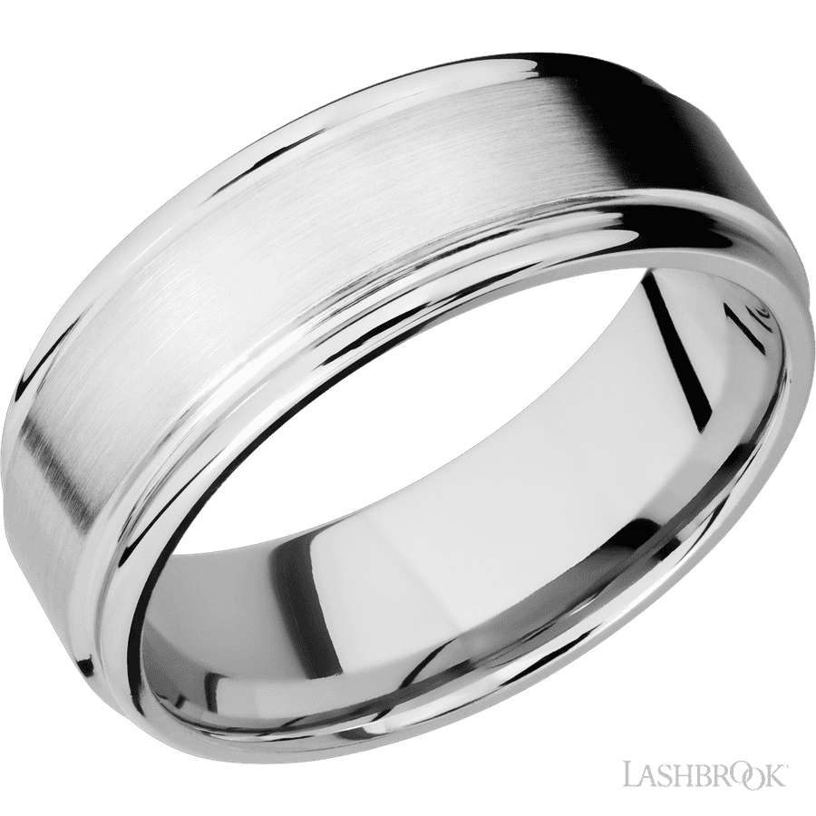 8 mm wide Flat Rounded Edges 14K White Gold band