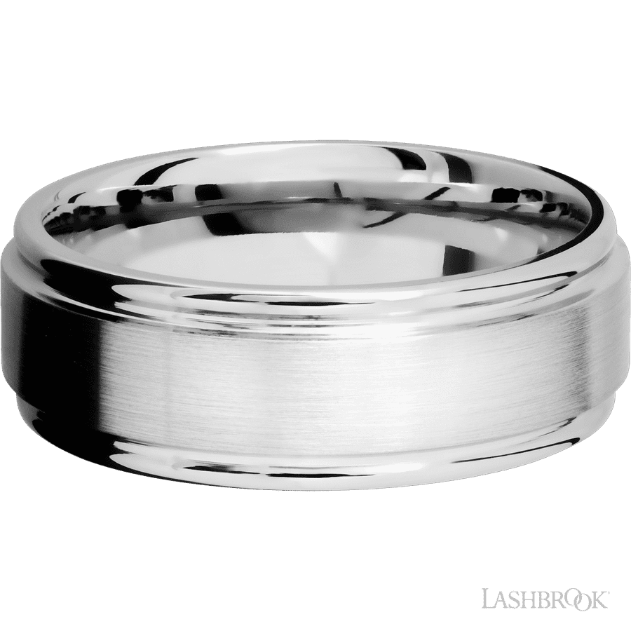 8 mm wide Flat Rounded Edges 14K White Gold band