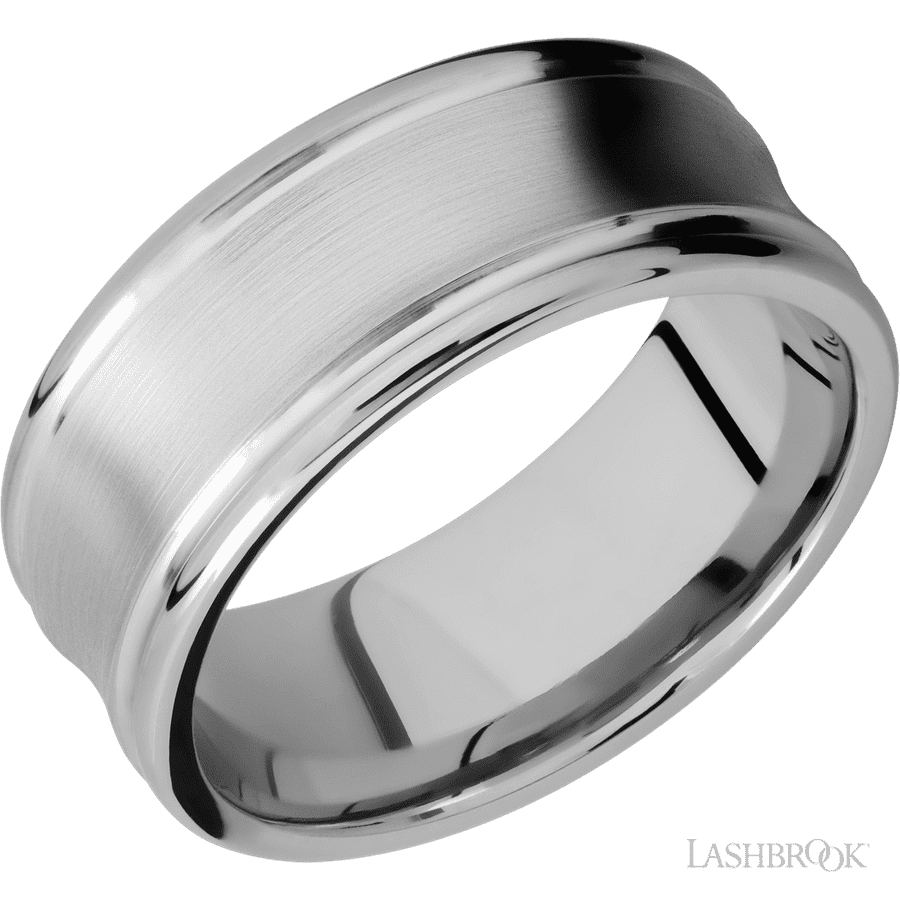 9 mm wide Concaved Center Round Edges 14K White Gold band
