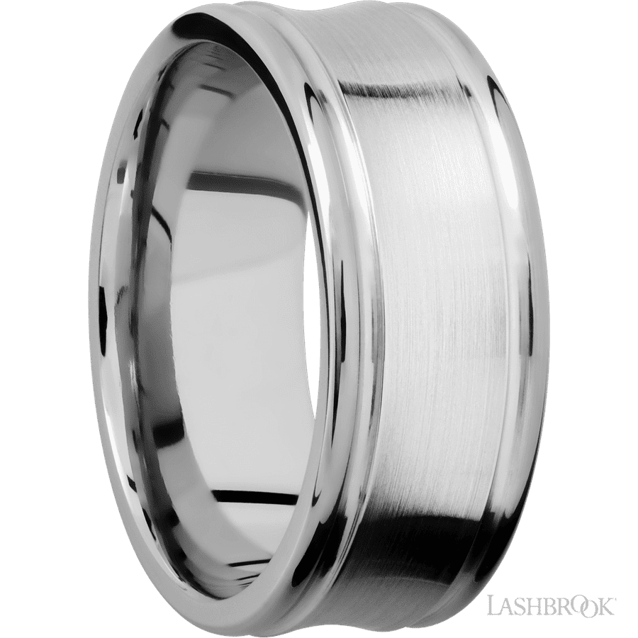9 mm wide Concaved Center Round Edges 14K White Gold band