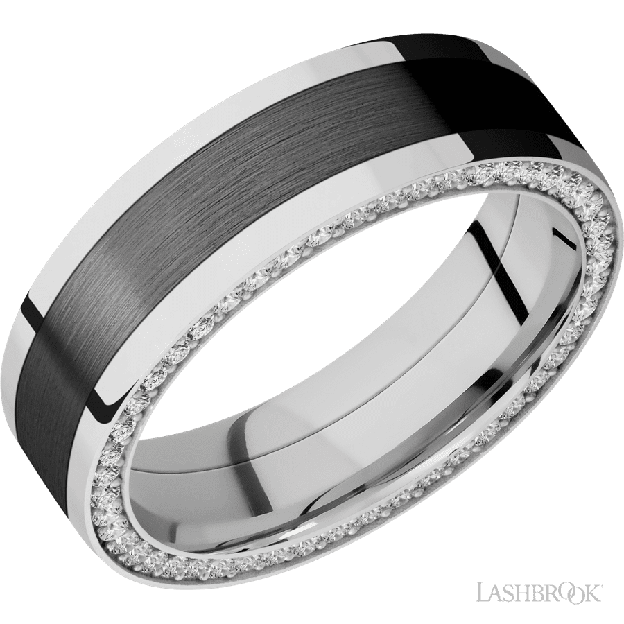 7 mm wide Flat 14K White Gold band w/ Diamond Accent