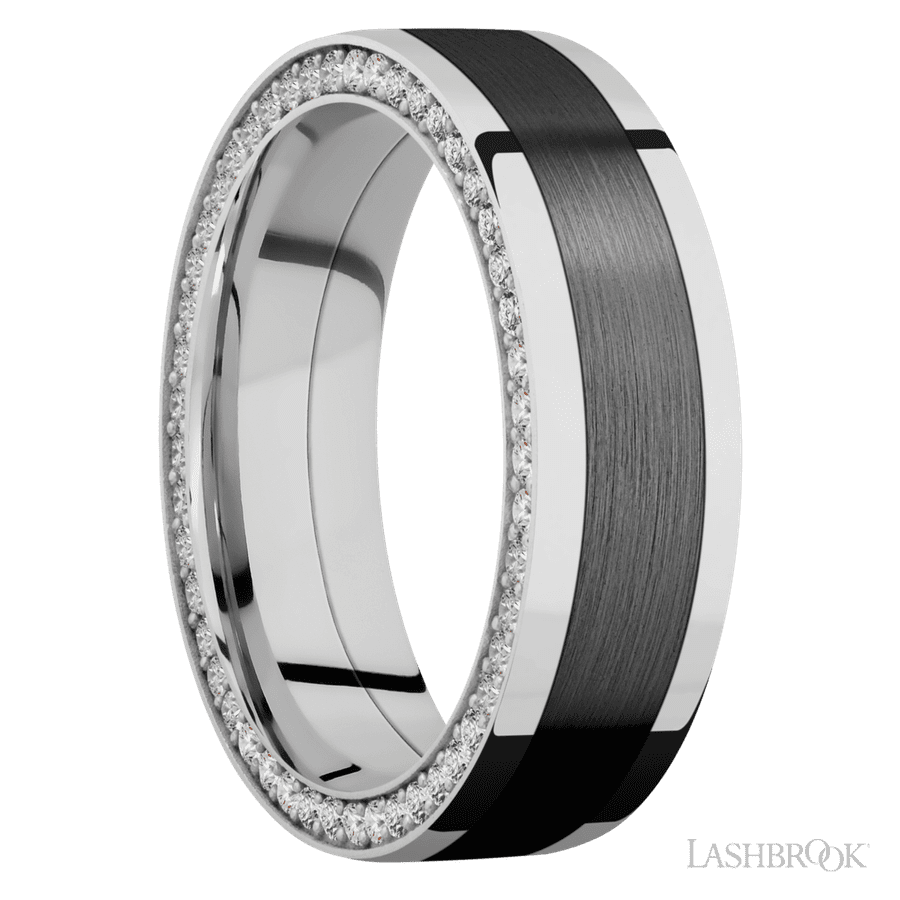 7 mm wide Flat 14K White Gold band w/ Diamond Accent