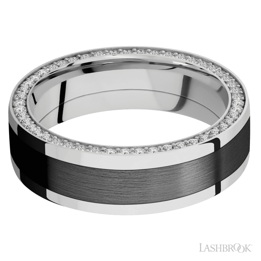 7 mm wide Flat 14K White Gold band w/ Diamond Accent