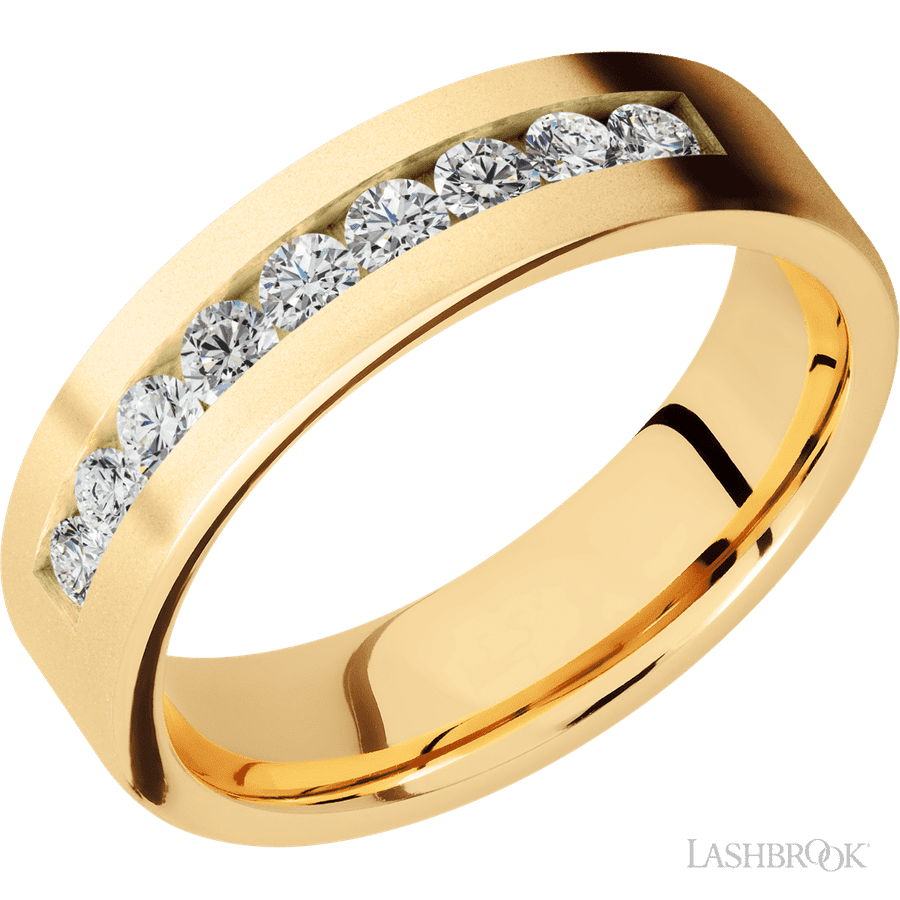 6 mm wide Flat 14K Yellow Gold band w/ Diamond Accent