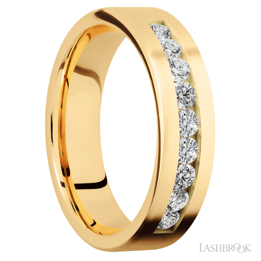 6 mm wide Flat 14K Yellow Gold band w/ Diamond Accent