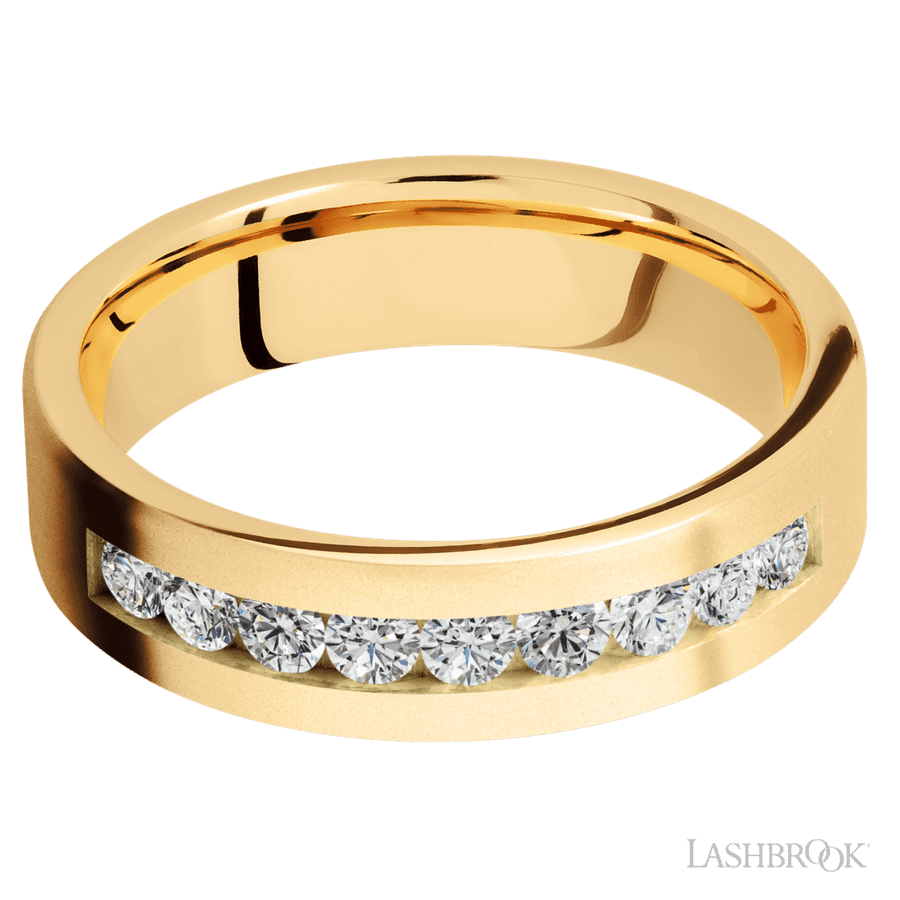 6 mm wide Flat 14K Yellow Gold band w/ Diamond Accent