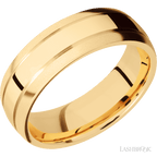 7 mm wide Domed with two accent grooves 14K Yellow Gold band