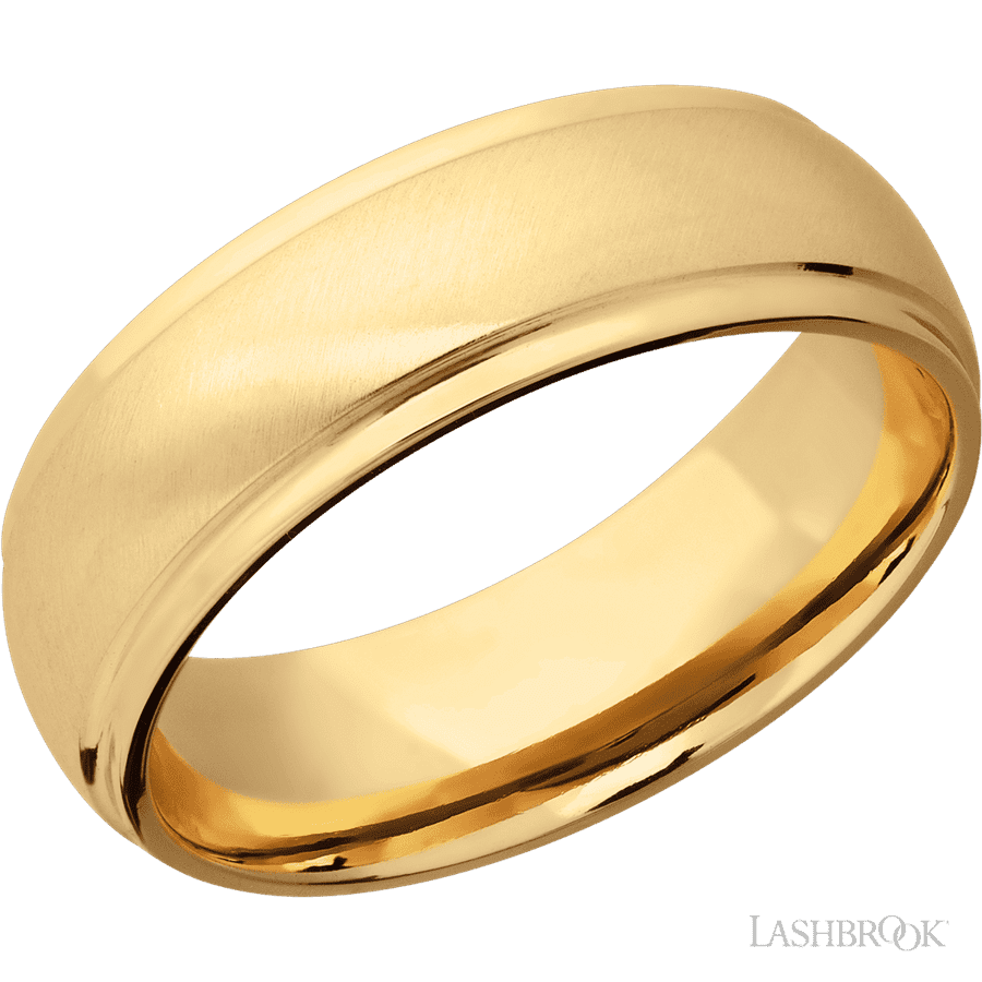 7 mm wide Domed Stepped Down Edges 14K Yellow Gold band