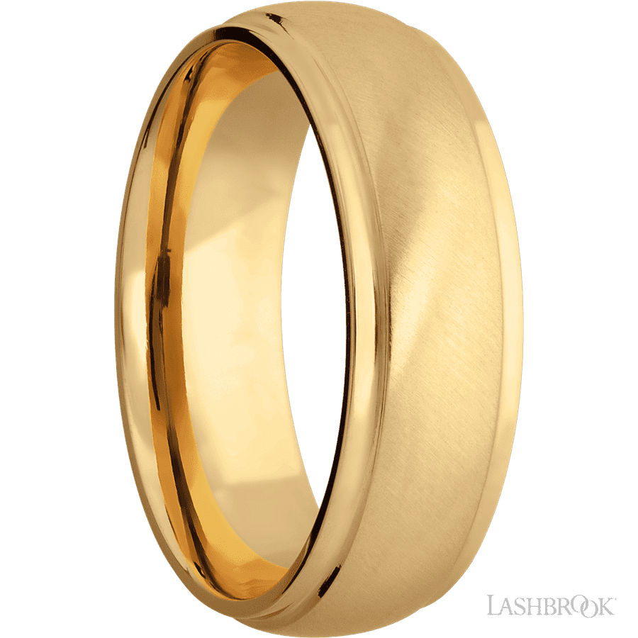 7 mm wide Domed Stepped Down Edges 14K Yellow Gold band