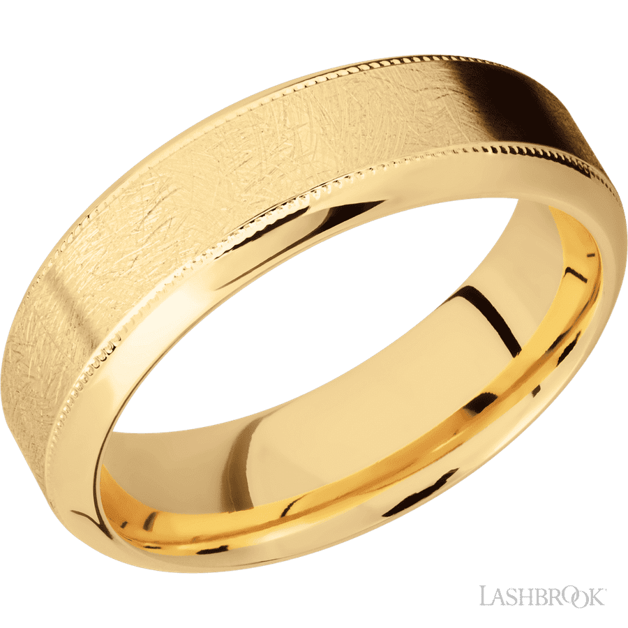 7 mm wide High Bevel Milgrain 14K Yellow Gold band