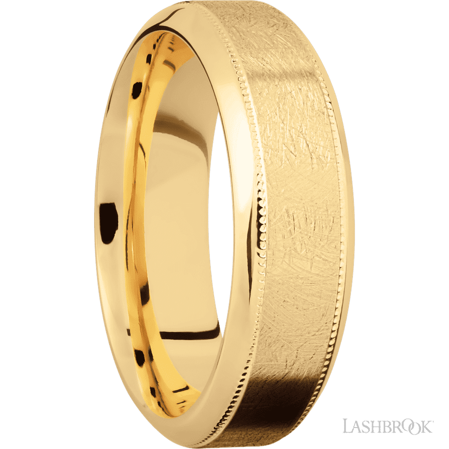 7 mm wide High Bevel Milgrain 14K Yellow Gold band