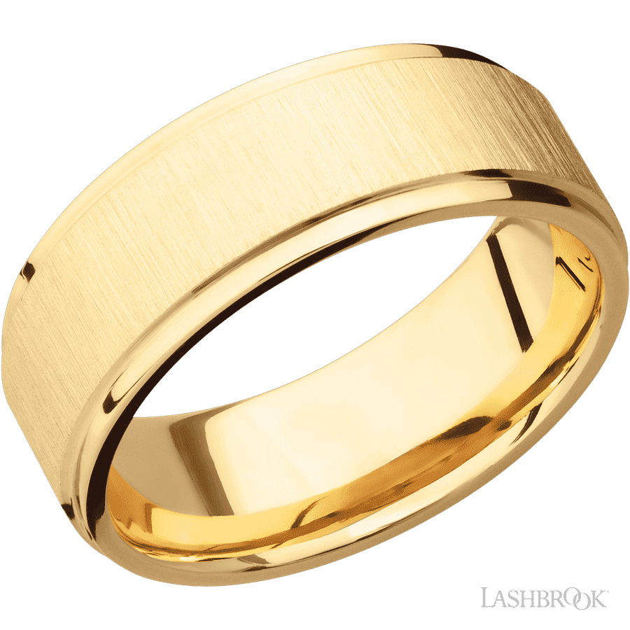 8 mm wide Flat Grooved Edges 14K Yellow Gold band