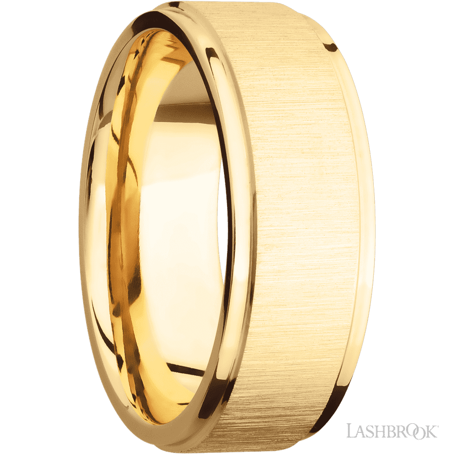 8 mm wide Flat Grooved Edges 14K Yellow Gold band