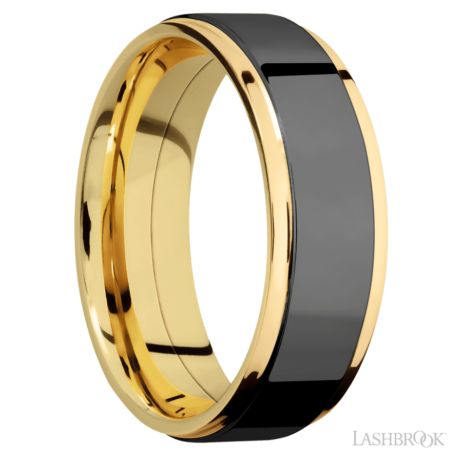 7 mm wide Flat Grooved Edges 14K Yellow Gold band