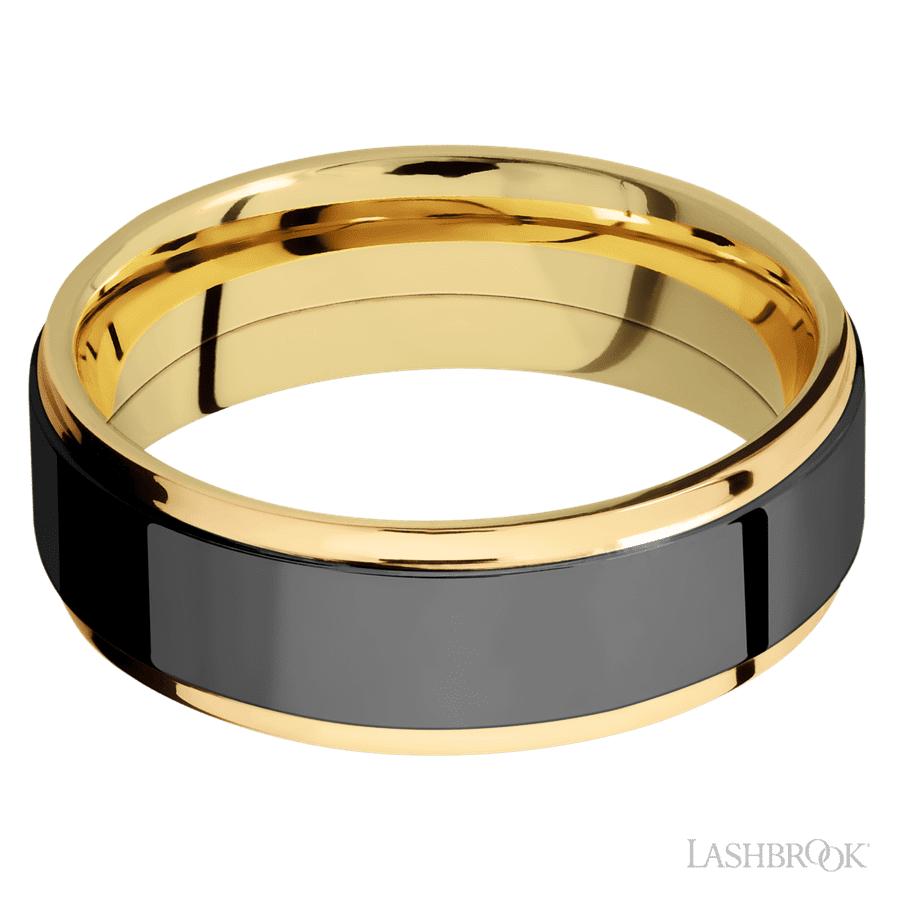 7 mm wide Flat Grooved Edges 14K Yellow Gold band