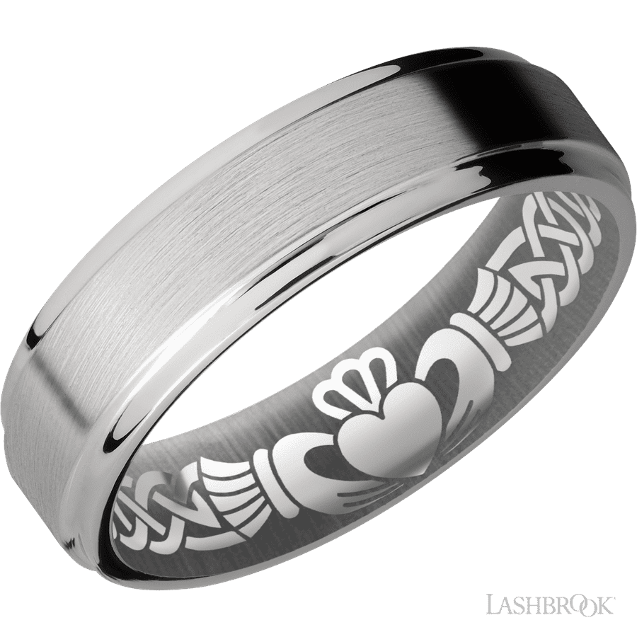 6 mm wide Flat Grooved Edges Titanium band