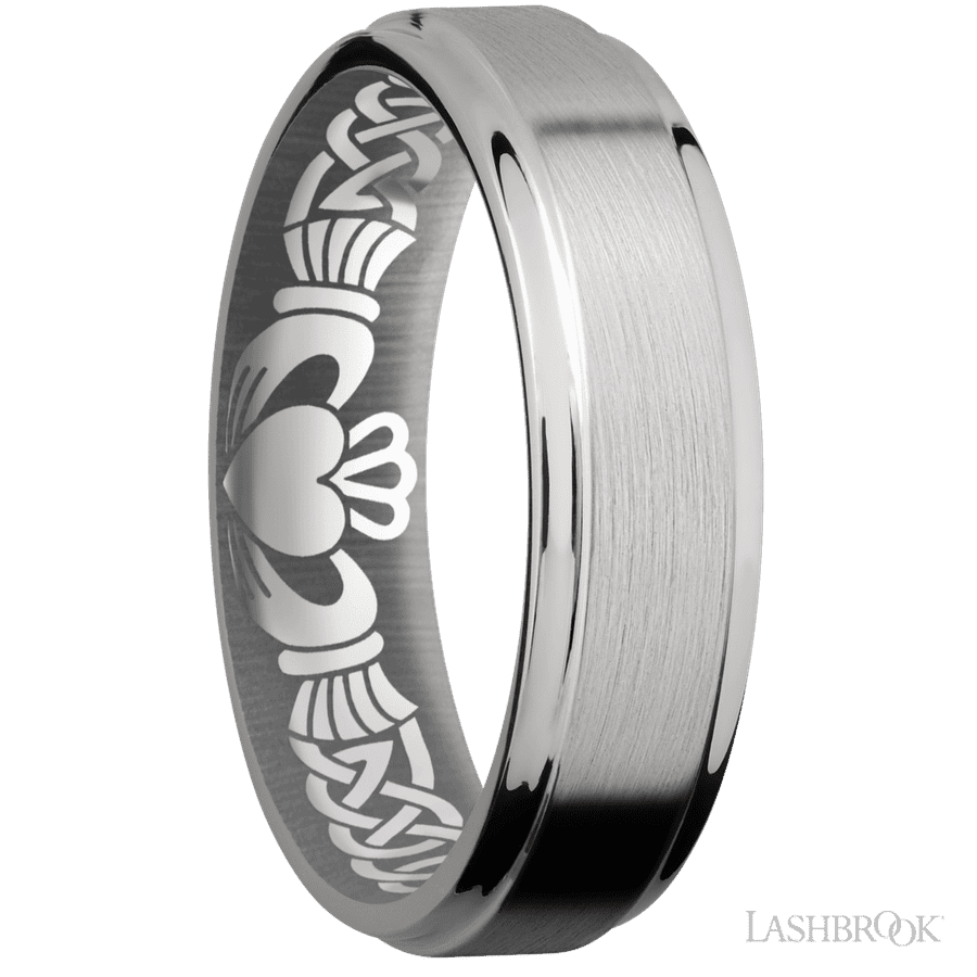 6 mm wide Flat Grooved Edges Titanium band