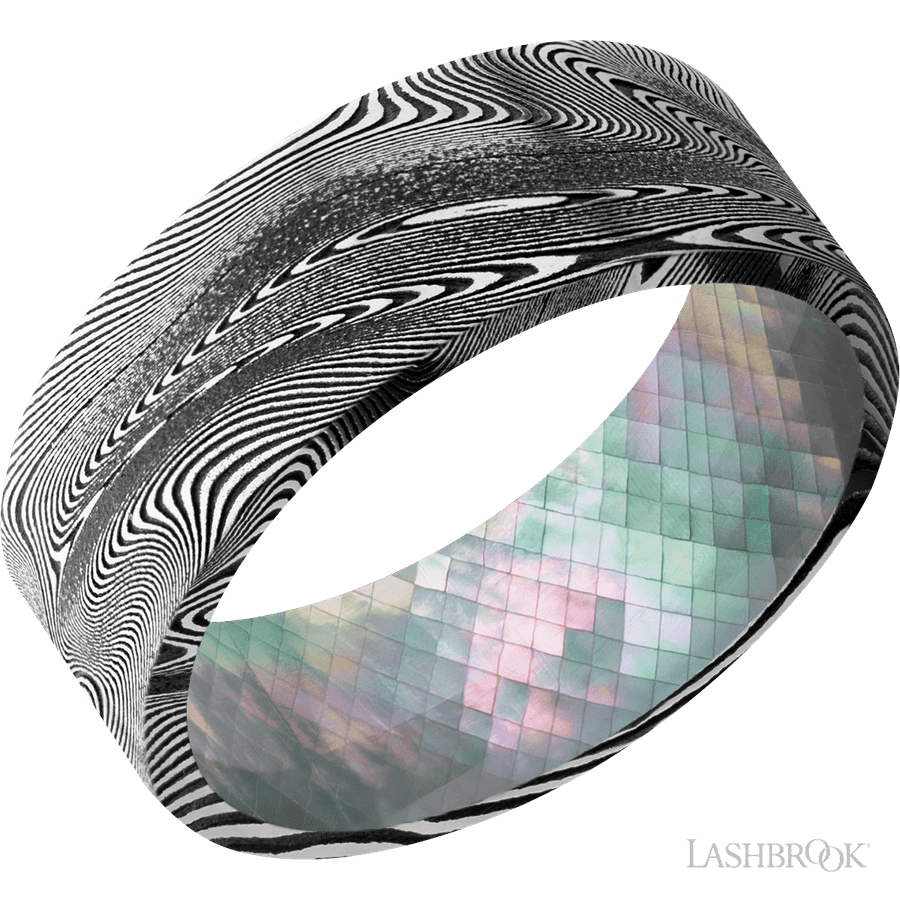8 mm wide Flat Tightweave band featuring a Black Mother of Pearl sleeve