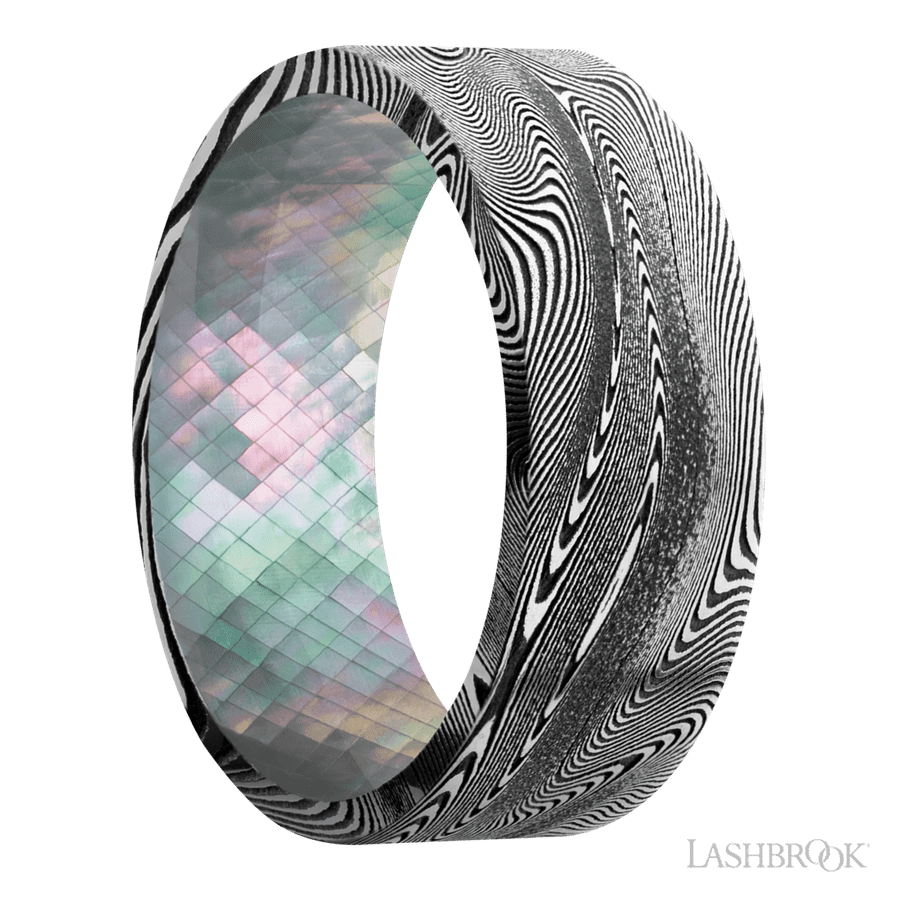 8 mm wide Flat Tightweave band featuring a Black Mother of Pearl sleeve