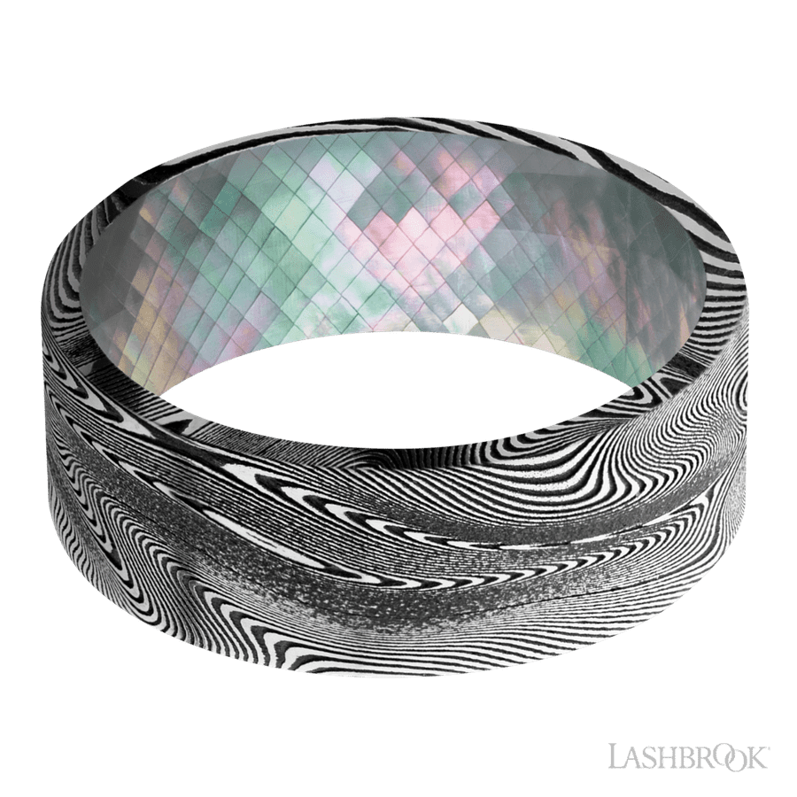 8 mm wide Flat Tightweave band featuring a Black Mother of Pearl sleeve