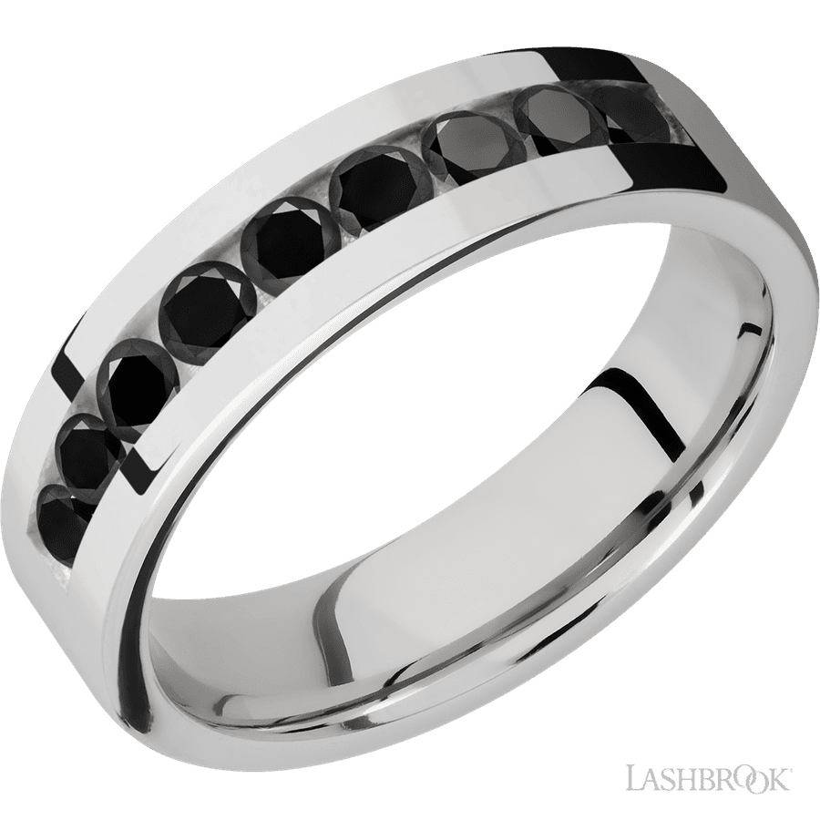 6 mm wide Flat Cobalt Chrome band w/ Black Diamond Accent