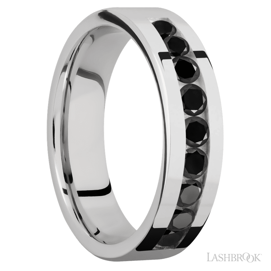 6 mm wide Flat Cobalt Chrome band w/ Black Diamond Accent