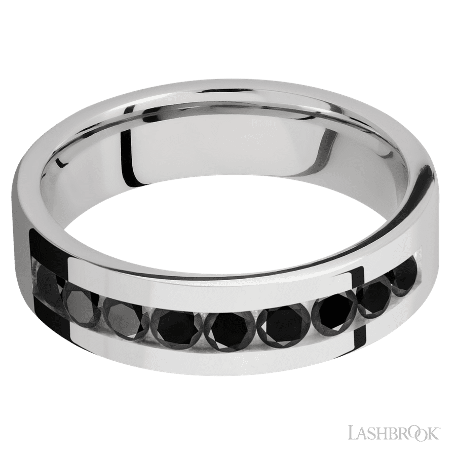 6 mm wide Flat Cobalt Chrome band w/ Black Diamond Accent
