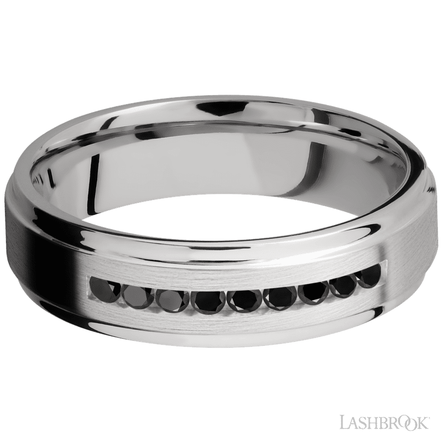 6 mm wide Flat Grooved Edges Cobalt Chrome band w/ Black Diamond Accent