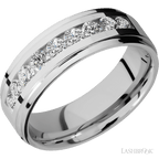 7 mm wide Flat Grooved Edges Cobalt Chrome band w/ Diamond Accent
