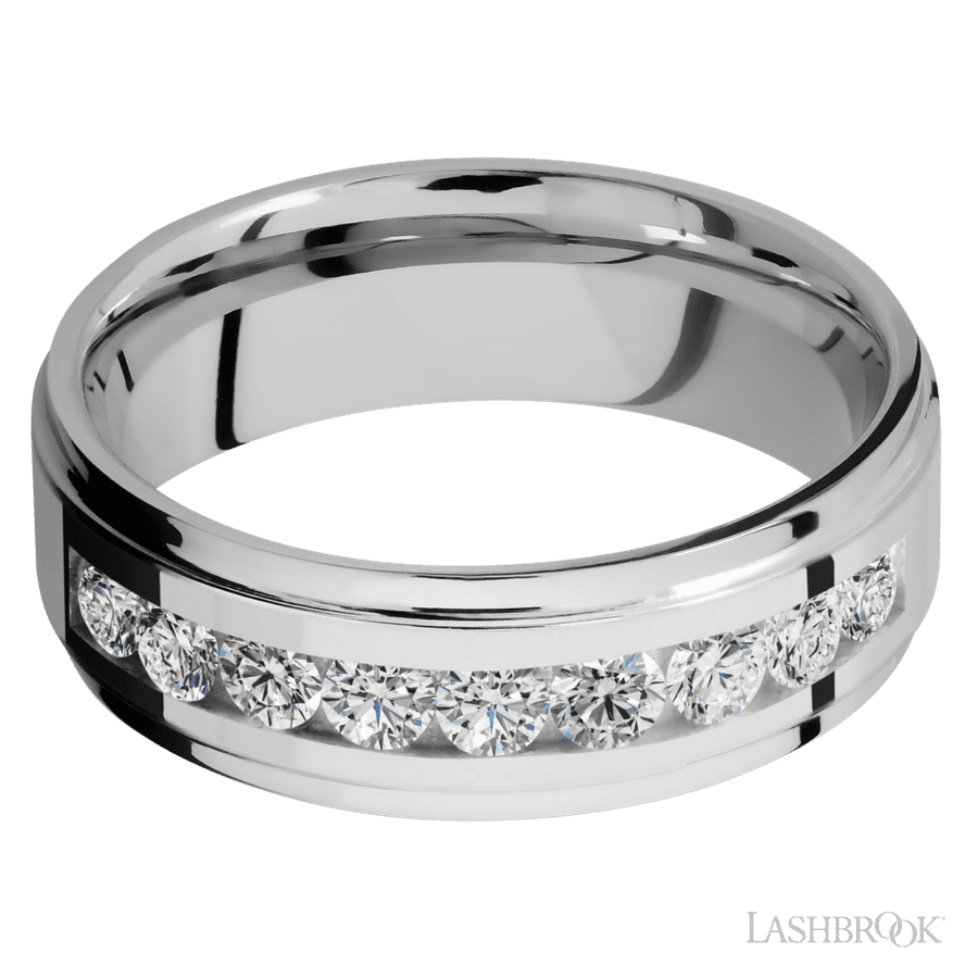 7 mm wide Flat Grooved Edges Cobalt Chrome band w/ Diamond Accent