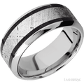 9 mm wide High Bevel Cobalt Chrome band featuring inlays of Dinosaur Bone Black and Meteorite