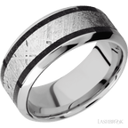 9 mm wide High Bevel Cobalt Chrome band featuring inlays of Dinosaur Bone Black and Meteorite