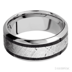 9 mm wide High Bevel Cobalt Chrome band featuring inlays of Dinosaur Bone Black and Meteorite