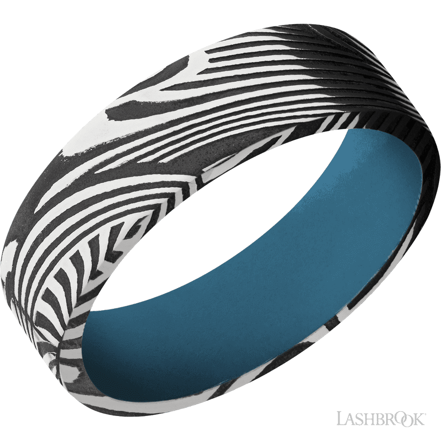 7 mm wide Flat Sunset band featuring a Royal Blue sleeve