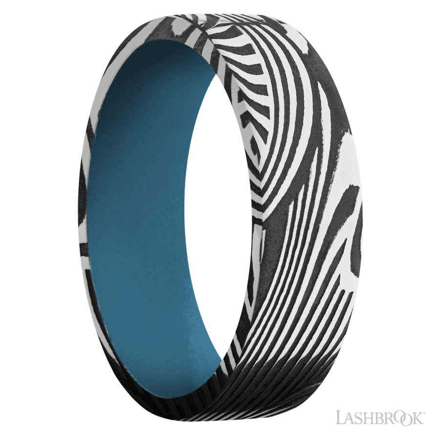 7 mm wide Flat Sunset band featuring a Royal Blue sleeve