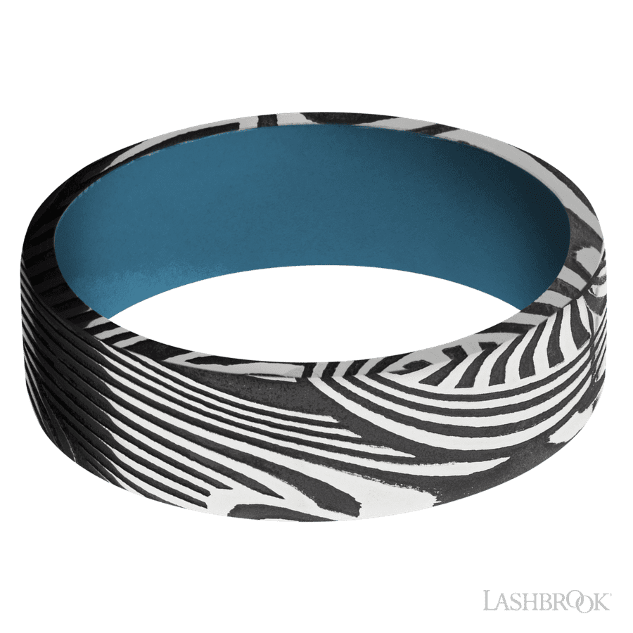 7 mm wide Flat Sunset band featuring a Royal Blue sleeve