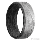 8 mm wide Beveled Meteorite band featuring a Forged Carbon Fiber sleeve