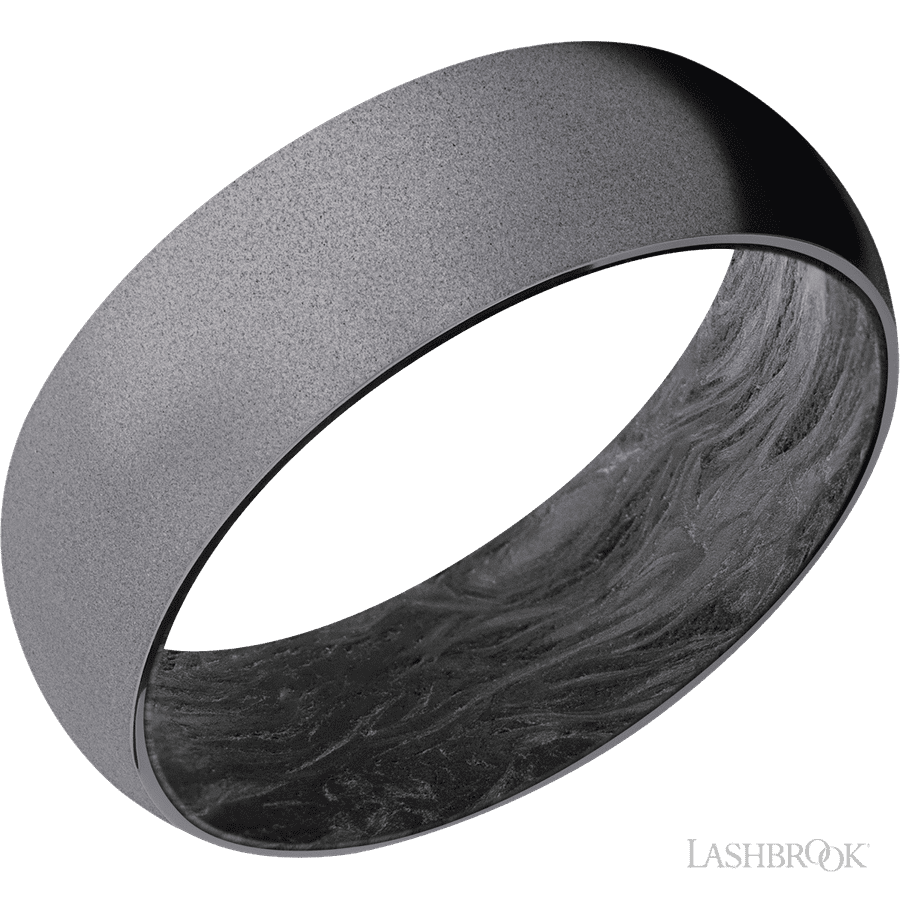 7 mm wide Domed Tantalum band featuring a Forged Carbon Fiber sleeve