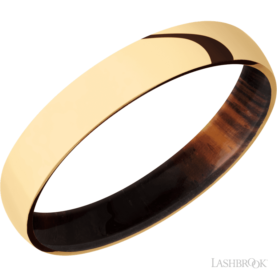 4 mm wide Domed 14K Yellow Gold band featuring a Cocobolo sleeve