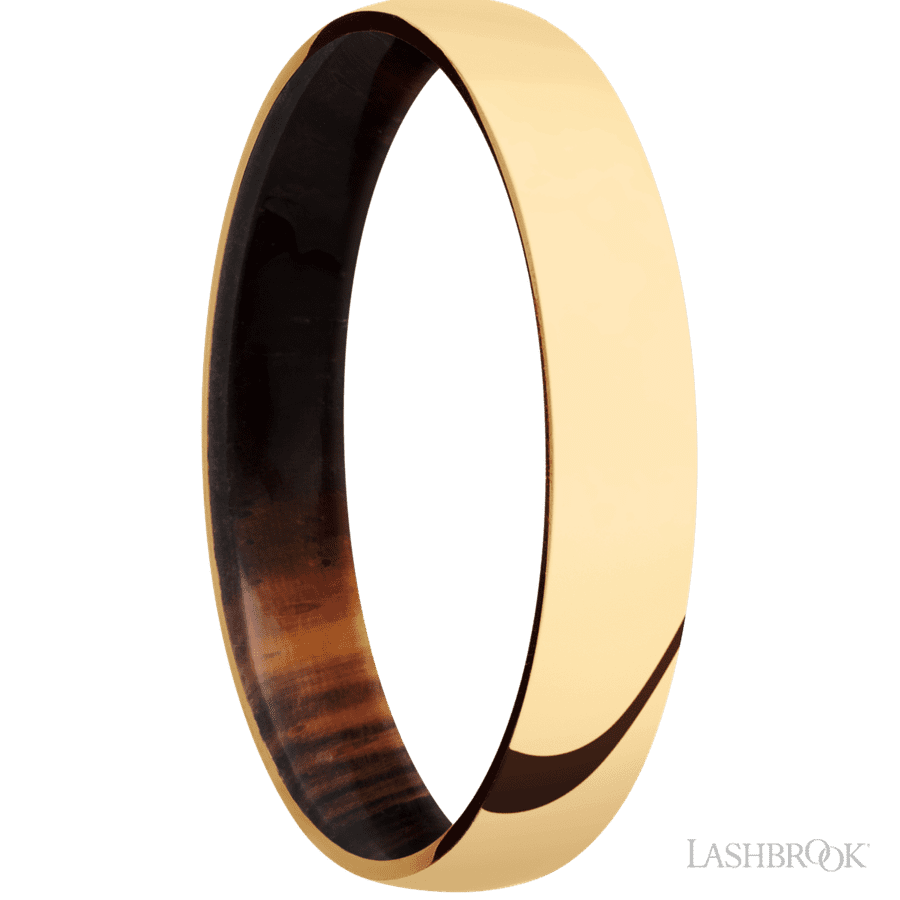 4 mm wide Domed 14K Yellow Gold band featuring a Cocobolo sleeve