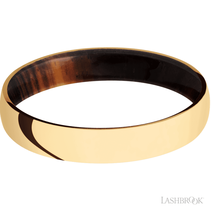 4 mm wide Domed 14K Yellow Gold band featuring a Cocobolo sleeve