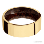 8 mm wide Flat 14K Yellow Gold band featuring a Sapele sleeve