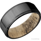 8 mm wide Flat Grooved Edges Zirconium band featuring a Spalted Tamarind sleeve