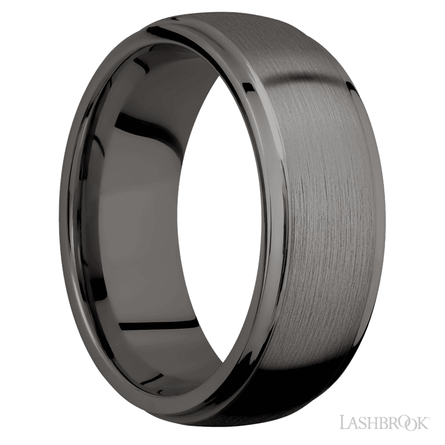 8 mm wide Domed Stepped Down Edges Tantalum Noir band