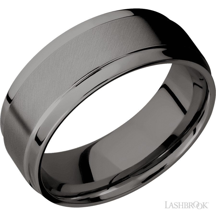 8 mm wide Flat Wide Grooved Edges Tantalum Noir band