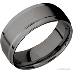 8 mm wide Flat Wide Grooved Edges Tantalum Noir band