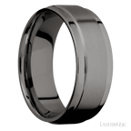 8 mm wide Flat Wide Grooved Edges Tantalum Noir band